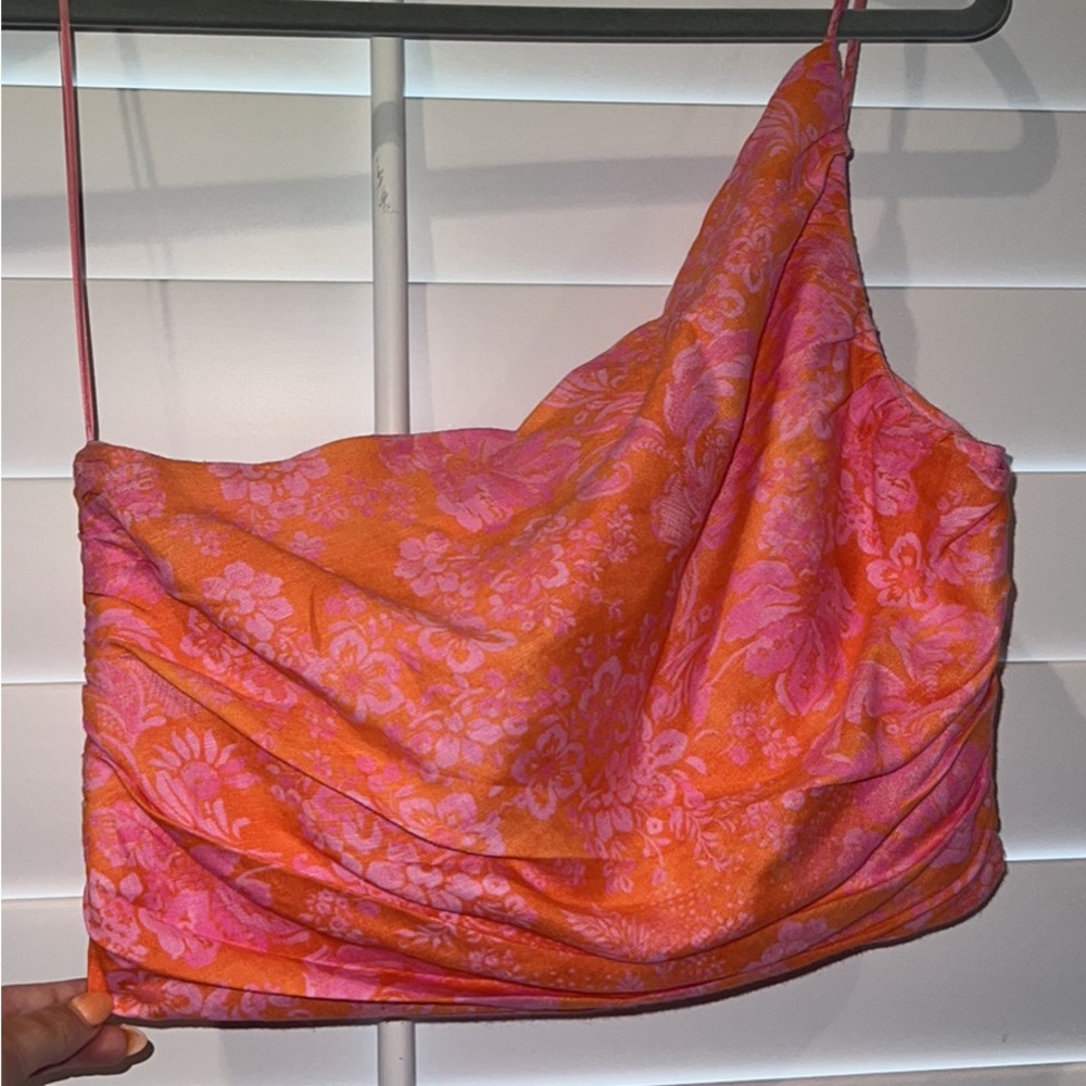Pink and orange floral Zara one shoulder top
